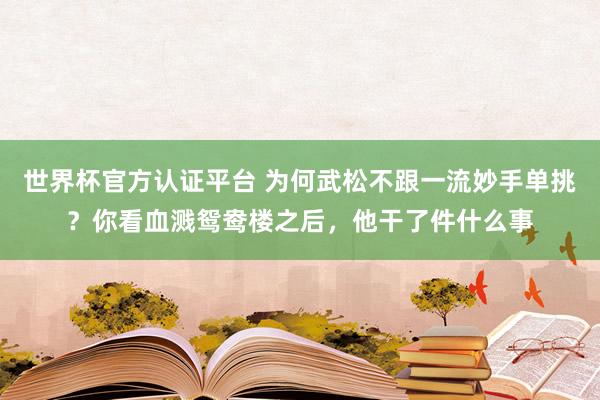 世界杯官方認(rèn)證平臺 為何武松不跟一流妙手單挑？你看血濺鴛鴦樓之后，他干了件什么事