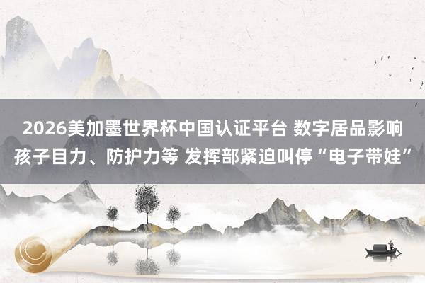 2026美加墨世界杯中國認證平臺 數(shù)字居品影響孩子目力、防護力等 發(fā)揮部緊迫叫停“電子帶娃”