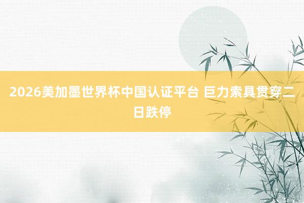 2026美加墨世界杯中國(guó)認(rèn)證平臺(tái) 巨力索具貫穿二日跌停